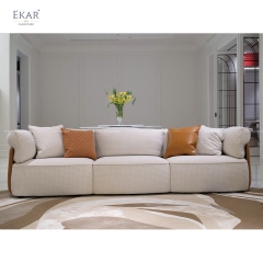 Luxury Fabric & Genuine Leather Sofa with Solid Wood Legs & Metal Fittings – Elevate Your Living Room Aesthetic