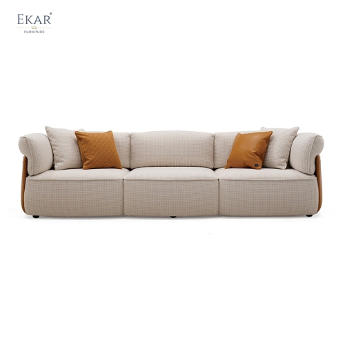 Luxury Fabric &amp; Genuine Leather Sofa with Solid Wood Legs &amp; Metal Fittings – Elevate Your Living Room Aesthetic
