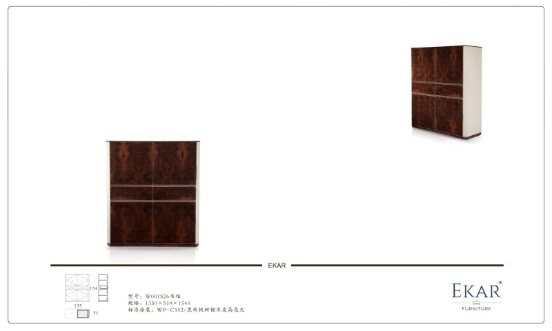 High Gloss Finished Veneer Leather Bookcase