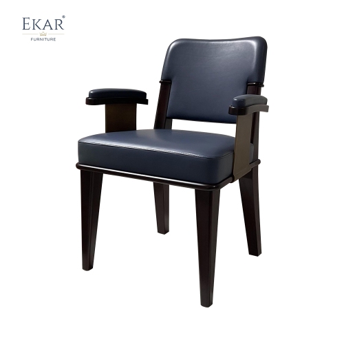 Classic Leather &amp; Wood Dining Chair with Metal Frame and Timeless Design