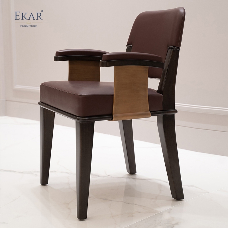 Classic Leather & Wood Dining Chair with Metal Frame and Timeless Design