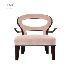 Modern brass arm plush lounge chair with openwork backrest and ergonomic support