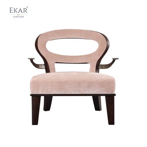 Modern brass arm plush lounge chair with openwork backrest and ergonomic support