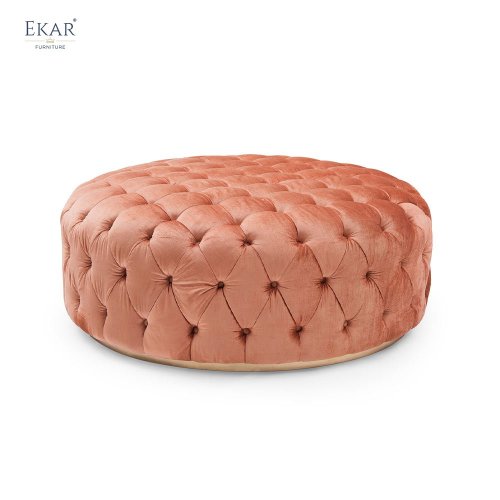 Orange velvet round classic footstool