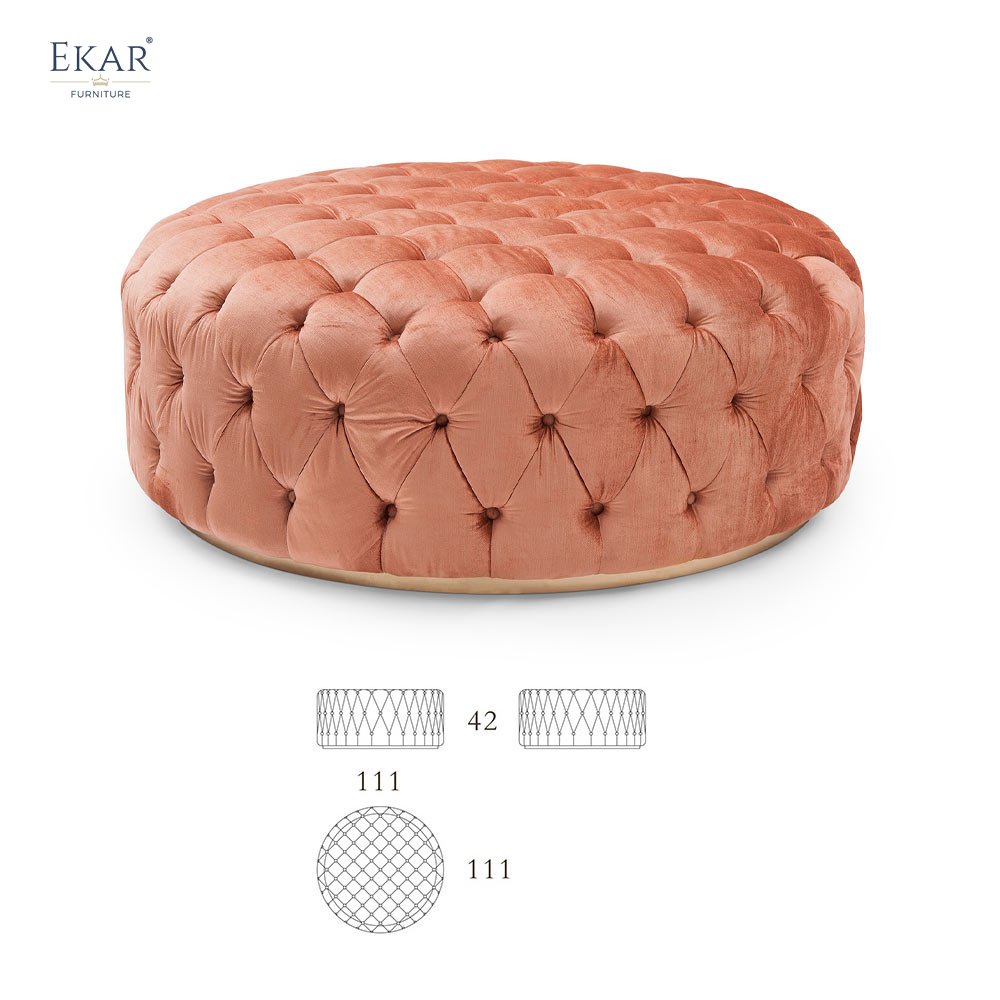 Orange velvet round classic footstool