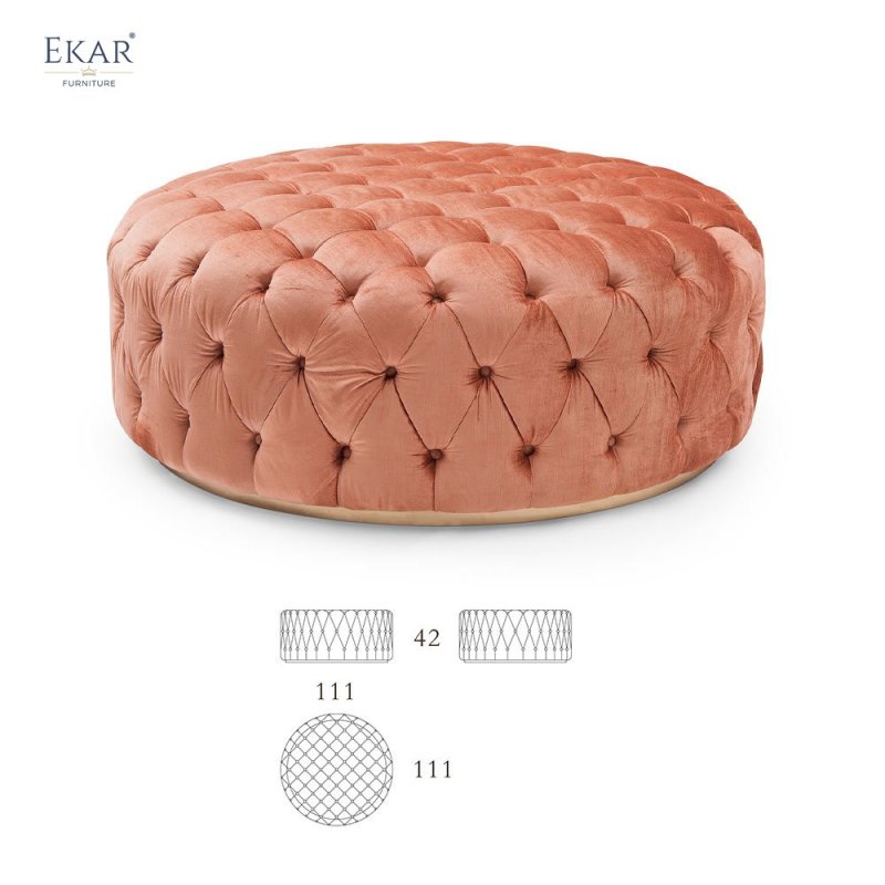 Orange velvet round classic footstool