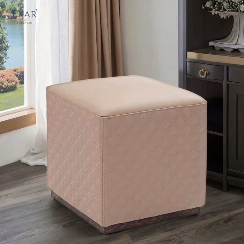Grid Embroidery Room Cotton Drum Stool