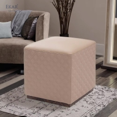 Grid Embroidery Room Cotton Drum Stool