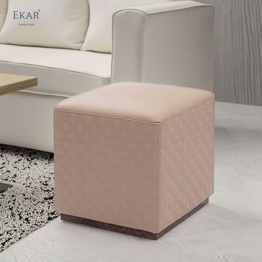 Grid Embroidery Room Cotton Drum Stool
