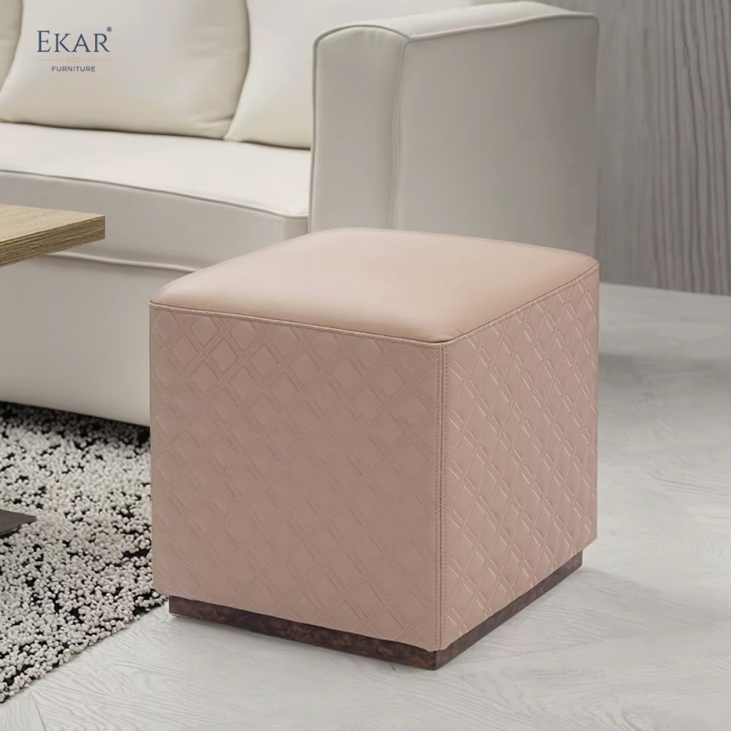 Grid Embroidery Room Cotton Drum Stool