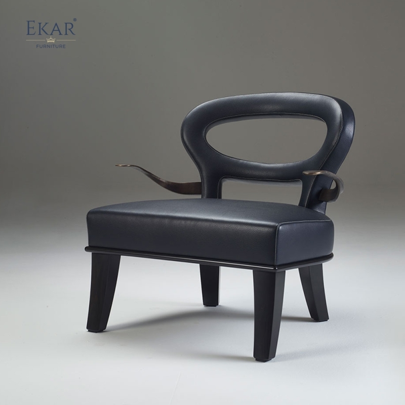 Modern brass arm plush lounge chair with openwork backrest and ergonomic support