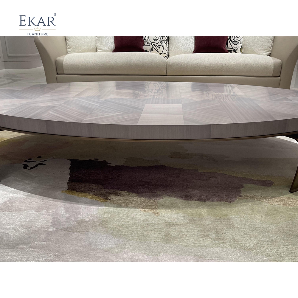 EKAR FURNITURE's Modern Wood Inlay Coffee Table with Steel Base and Modular Design