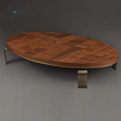 EKAR FURNITURE's Modern Wood Inlay Coffee Table with Steel Base and Modular Design