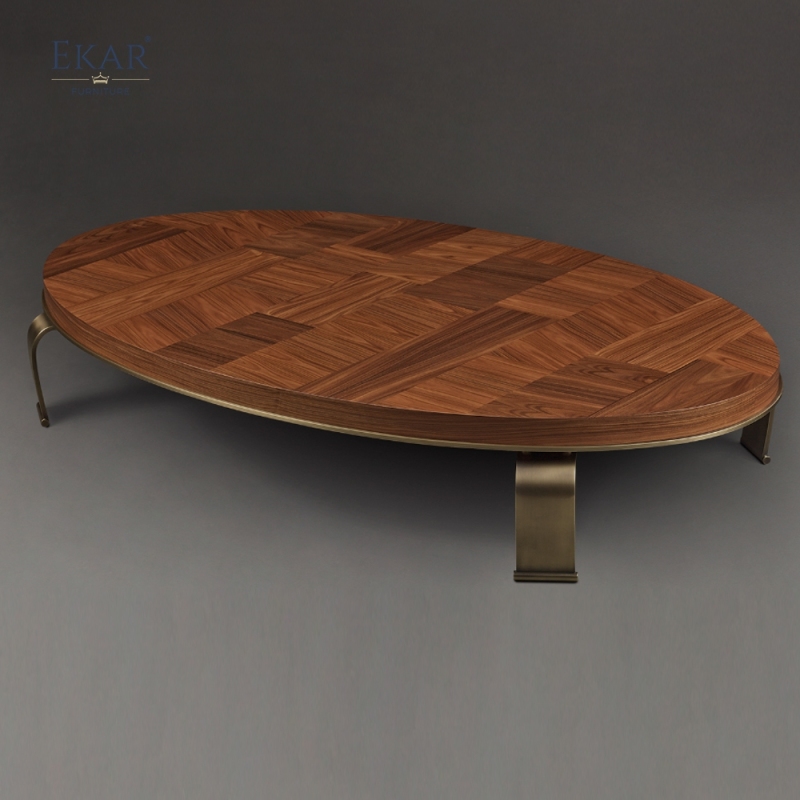 EKAR FURNITURE's Modern Wood Inlay Coffee Table with Steel Base and Modular Design