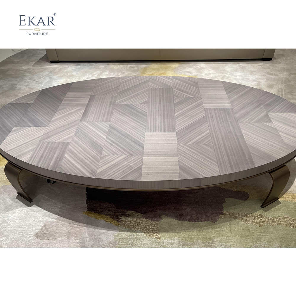 EKAR FURNITURE's Modern Wood Inlay Coffee Table with Steel Base and Modular Design