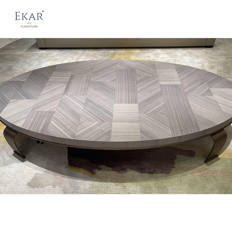 EKAR FURNITURE's Modern Wood Inlay Coffee Table with Steel Base and Modular Design