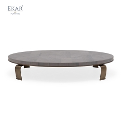 EKAR FURNITURE's Modern Wood Inlay Coffee Table with Steel Base and Modular Design