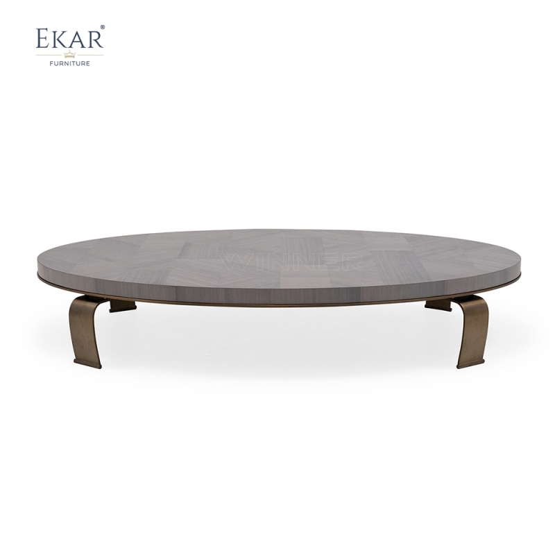 EKAR FURNITURE's Modern Wood Inlay Coffee Table with Steel Base and Modular Design