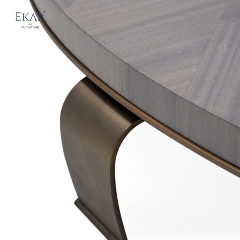 EKAR FURNITURE's Modern Wood Inlay Coffee Table with Steel Base and Modular Design