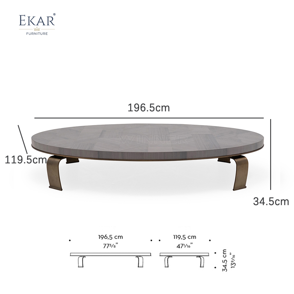 EKAR FURNITURE's Modern Wood Inlay Coffee Table with Steel Base and Modular Design