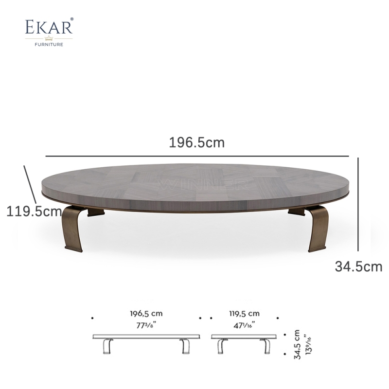 EKAR FURNITURE's Modern Wood Inlay Coffee Table with Steel Base and Modular Design