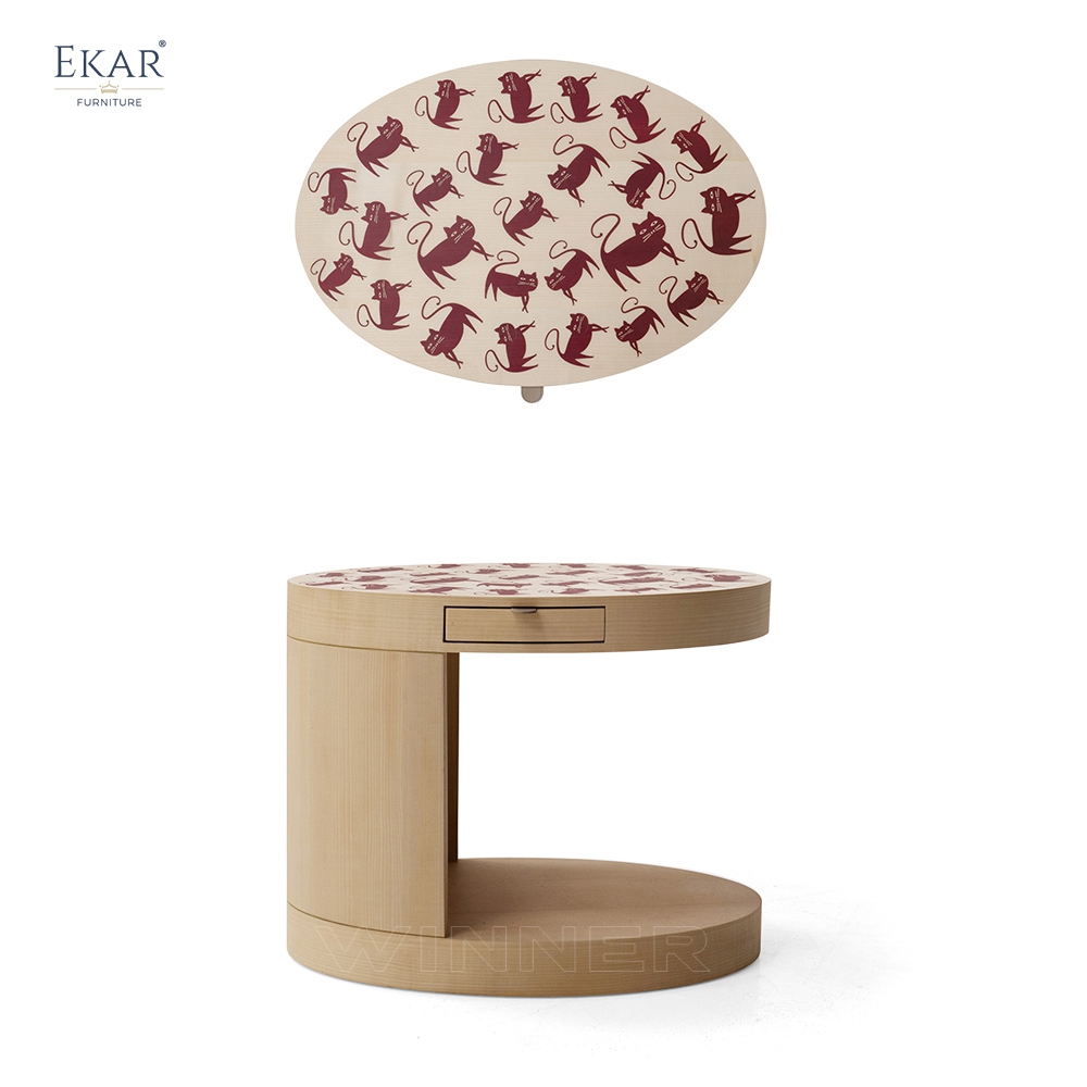 EKAR Artistic Side Table with Cat Inlay​