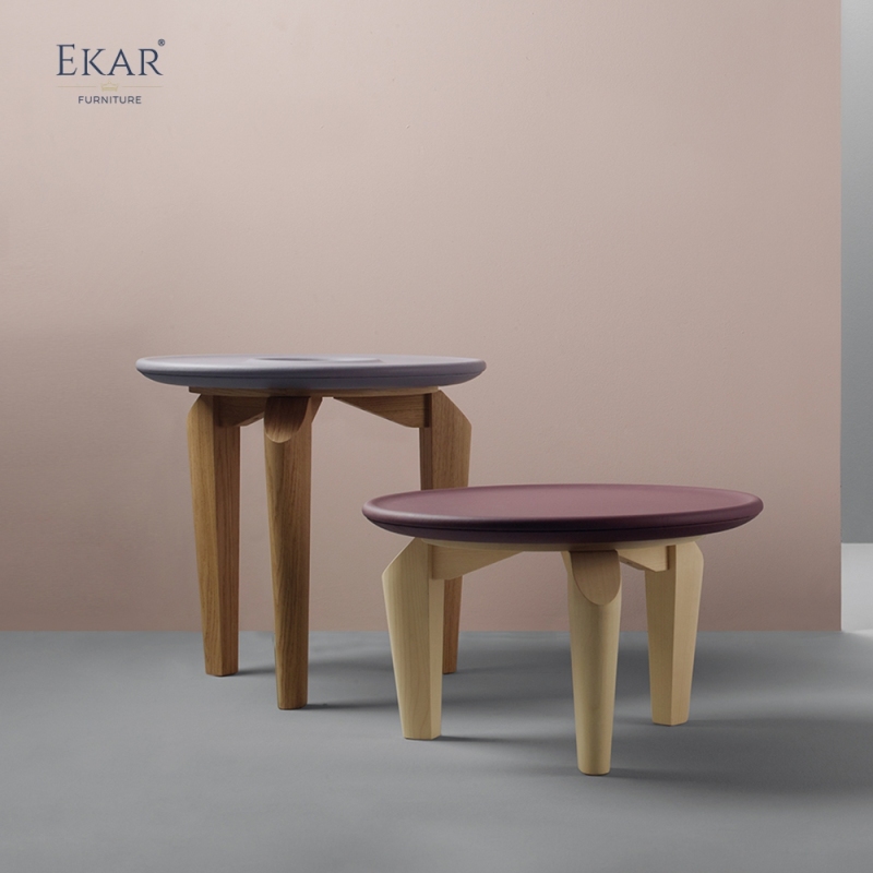 EKAR Solid wood round table side table, hollow table design