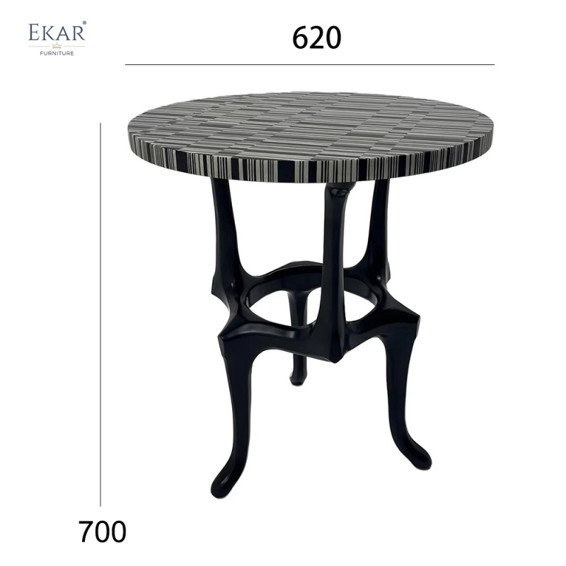 Modern Round Side Table with Wooden Top for Living Room