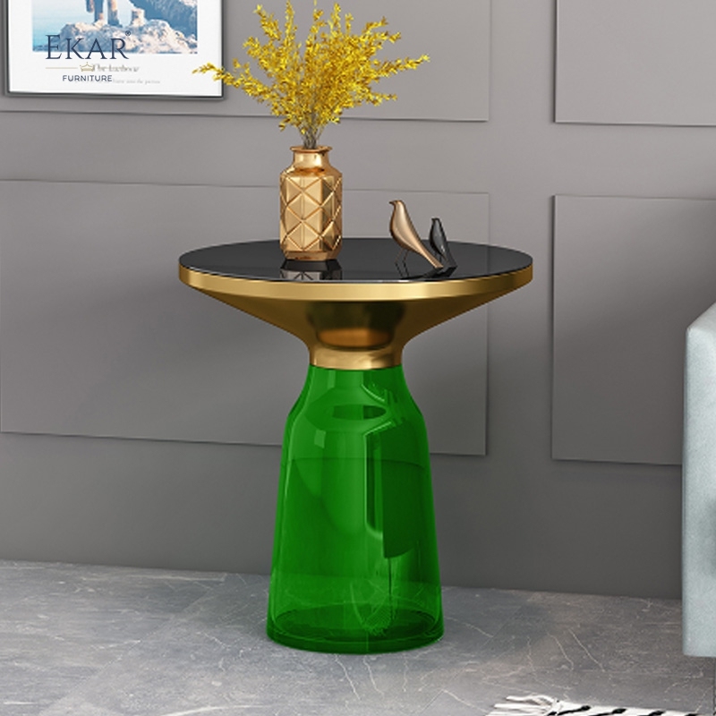 Modern Brass-Top Accent Table with Glass Base