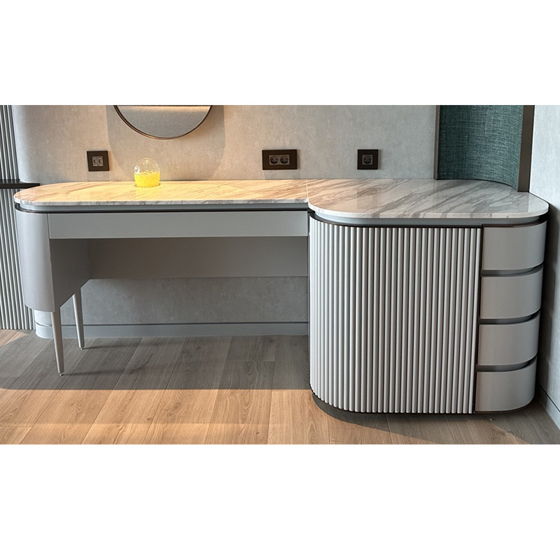Modern Plywood & Marble Mini Bar with Solid Wood Base