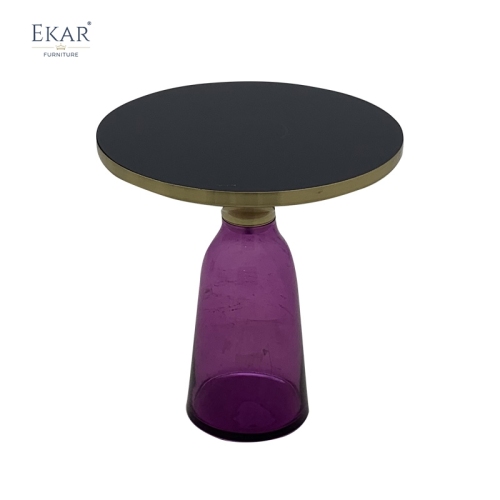 Modern Brass-Top Accent Table with Glass Base