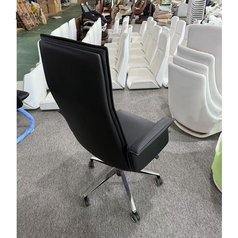 Modern Semi-Leather Office Chair with Steel Base and Smooth-roll Casters