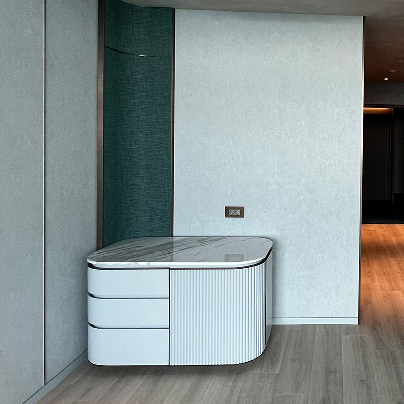 Modern Plywood & Marble Mini Bar with Solid Wood Base
