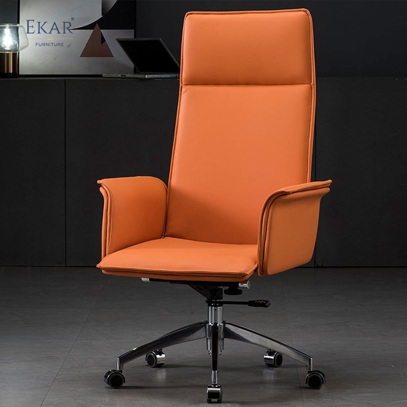 Modern Semi-Leather Office Chair with Steel Base and Smooth-roll Casters