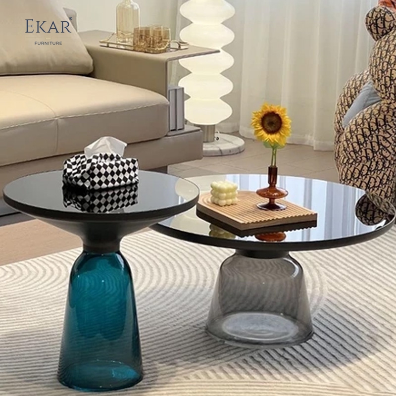 Modern Brass-Top Accent Table with Glass Base