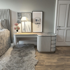 Modern Plywood & Marble Mini Bar with Solid Wood Base