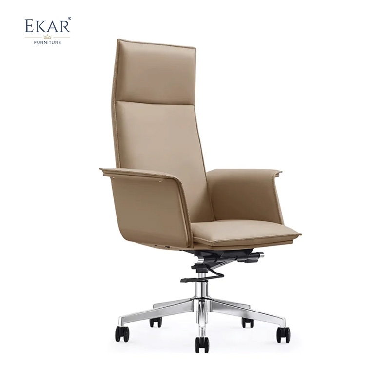 Modern Semi-Leather Office Chair with Steel Base and Smooth-roll Casters