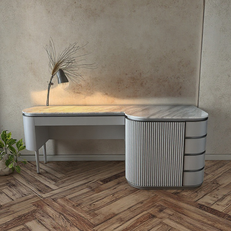 Modern Plywood & Marble Mini Bar with Solid Wood Base