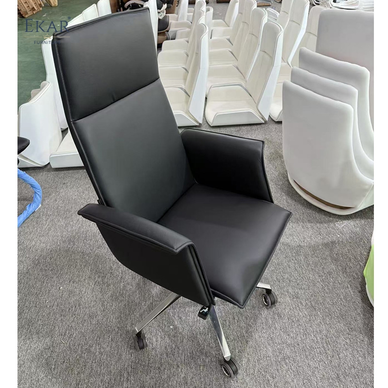 Modern Semi-Leather Office Chair with Steel Base and Smooth-roll Casters