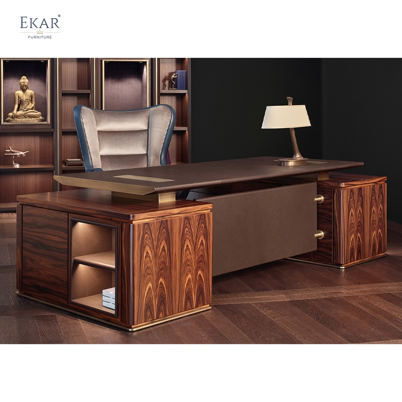 New Design Leather & Wood Executive Desk with Metal Base