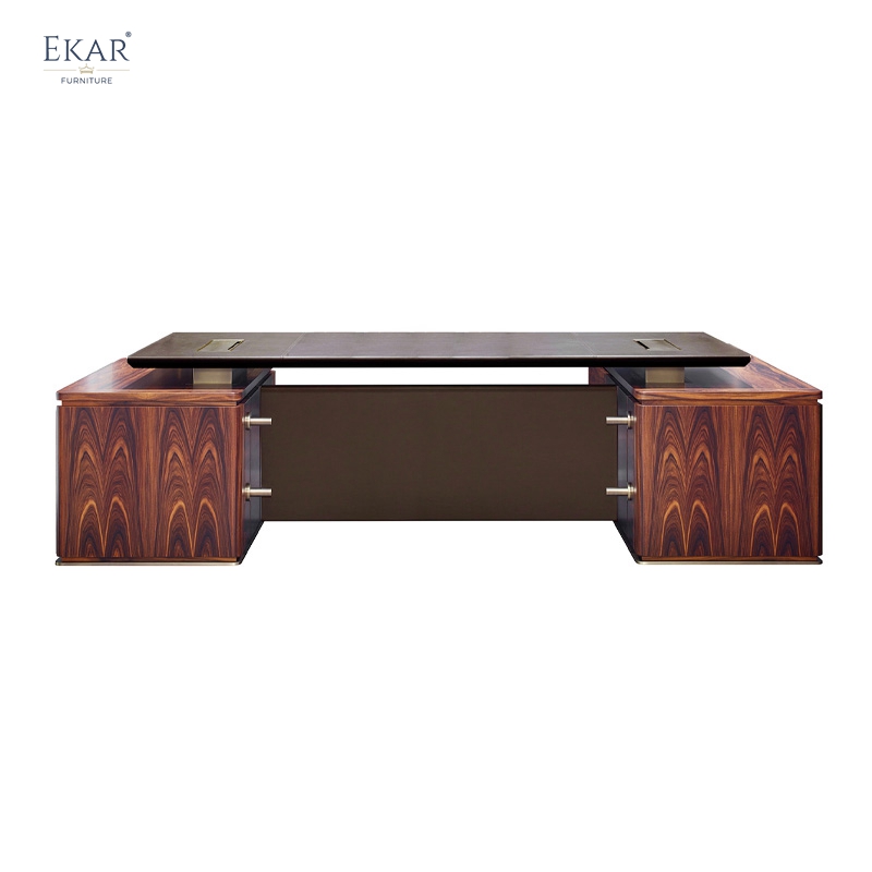 New Design Leather & Wood Executive Desk with Metal Base