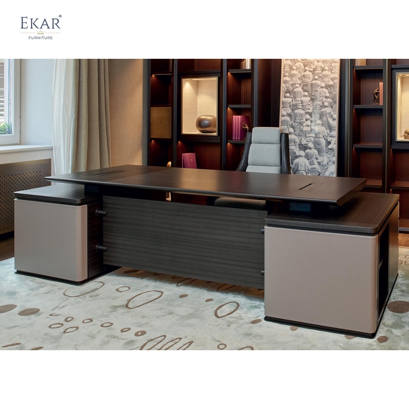 New Design Leather & Wood Executive Desk with Metal Base