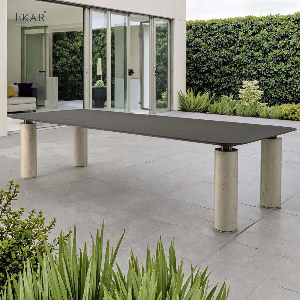 Customized EKAR New Design Outdoor Dining Table Luxury outdoor table blending slate and metal