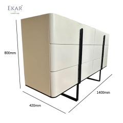 Modern Solid Wood Media Console with Metal Legs and Shelves