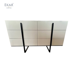 Modern Solid Wood Media Console with Metal Legs and Shelves