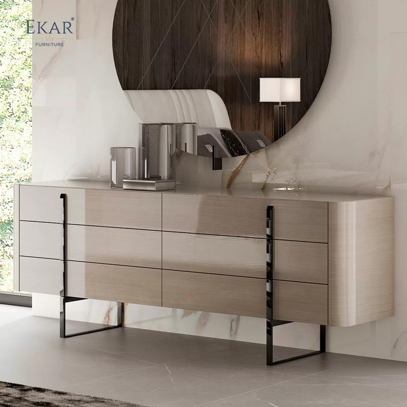 Modern Solid Wood Media Console with Metal Legs and Shelves