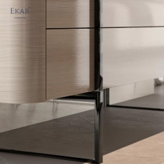 Modern Solid Wood Media Console with Metal Legs and Shelves