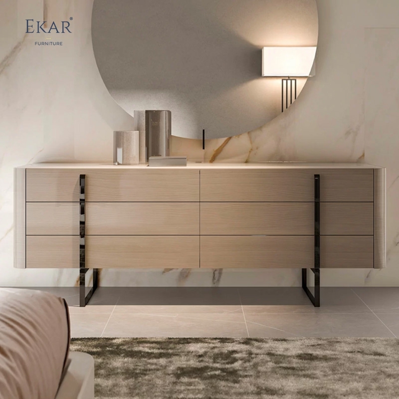 Modern Solid Wood Media Console with Metal Legs and Shelves