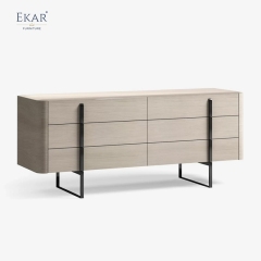 Modern Solid Wood Media Console with Metal Legs and Shelves