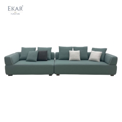 Modern Outdoor Sofa with Linen-Blend Fabric and Solid Teak Frame, Modular Patio Seating